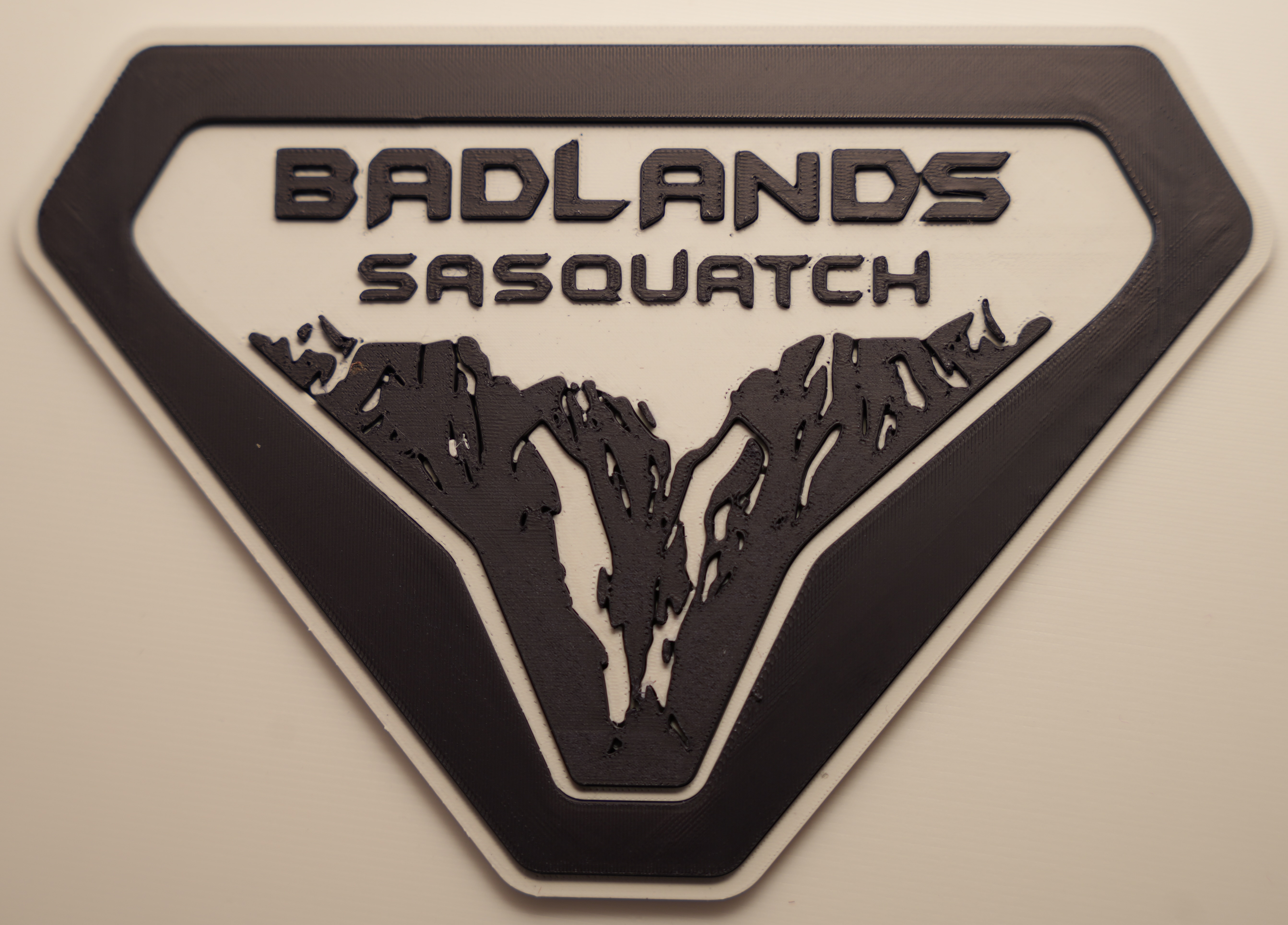 Custom 3D printed badge close-up